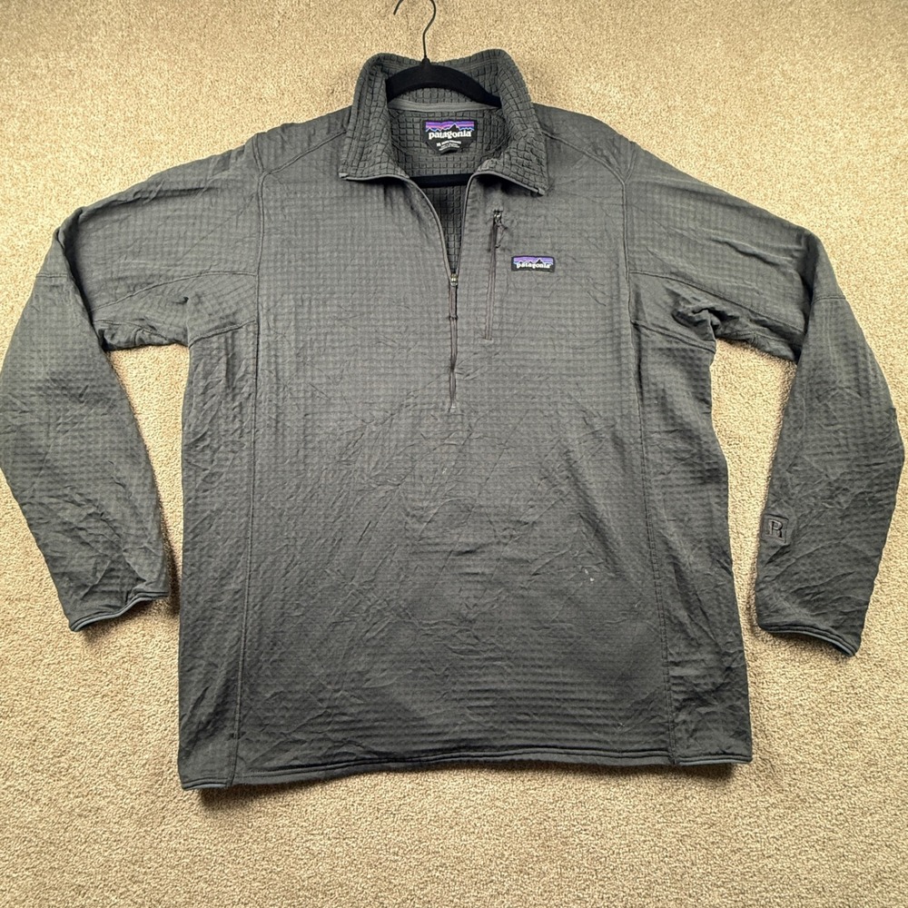 Patagonia R1 Regulator Fleece Pullover Mens XL Charcoal Grey Quarter Zip Grid